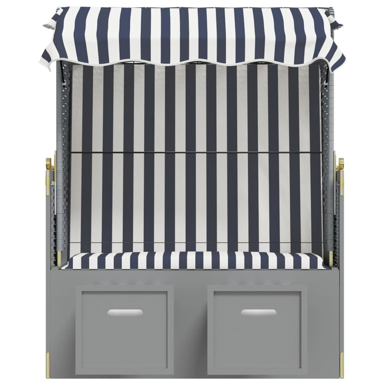 Strandstoel met luifel poly rattan en massief hout blauw en wit MeubelReus