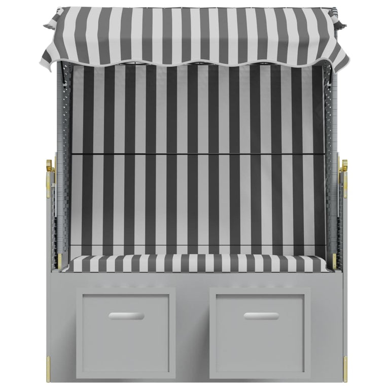 Strandstoel met luifel poly rattan en massief hout grijs en wit MeubelReus