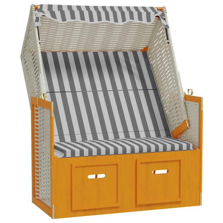Strandstoel met luifel poly rattan en massief hout wit en grijs MeubelReus
