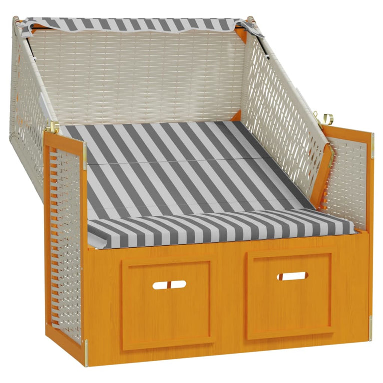 Strandstoel met luifel poly rattan en massief hout wit en grijs MeubelReus