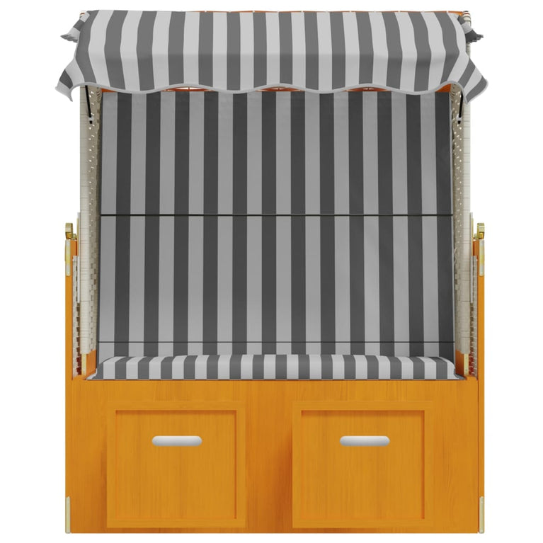 Strandstoel met luifel poly rattan en massief hout wit en grijs MeubelReus
