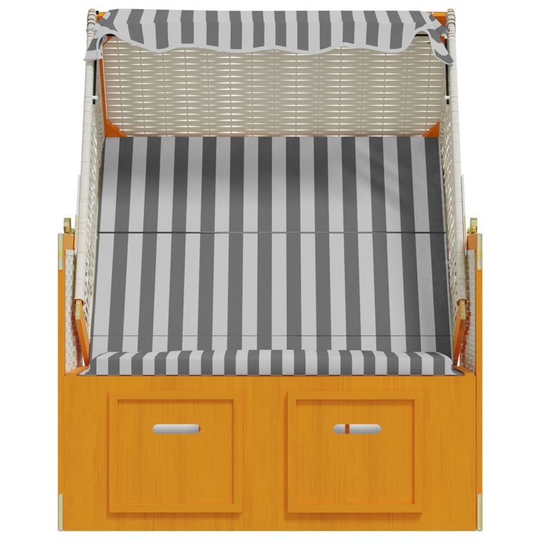 Strandstoel met luifel poly rattan en massief hout wit en grijs MeubelReus