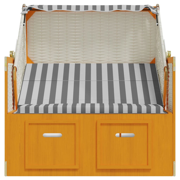 Strandstoel met luifel poly rattan en massief hout wit en grijs MeubelReus