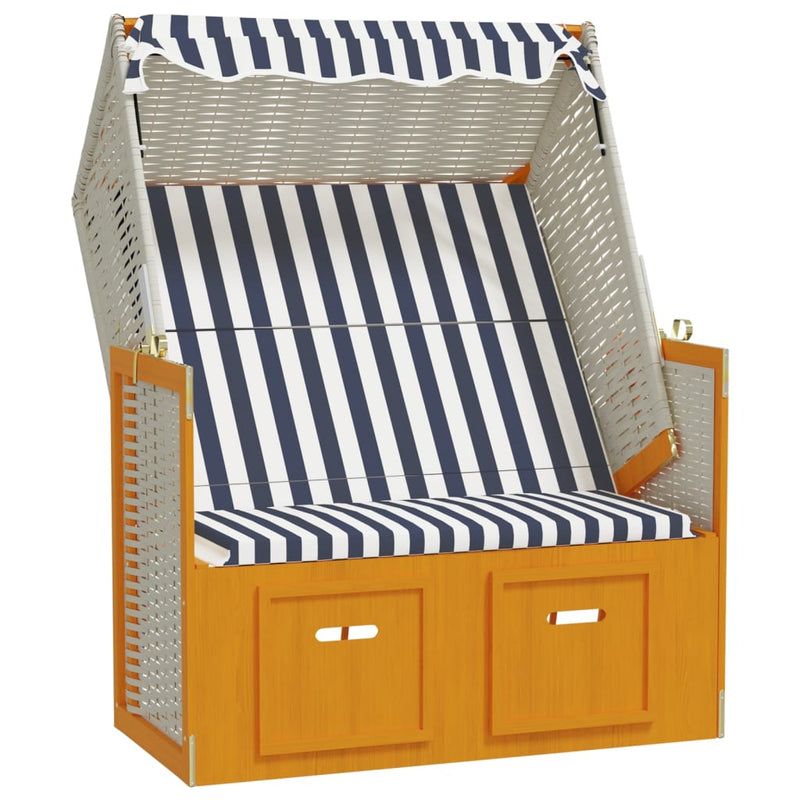 Strandstoel met luifel poly rattan en massief hout wit en blauw MeubelReus