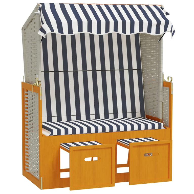 Strandstoel met luifel poly rattan en massief hout wit en blauw MeubelReus