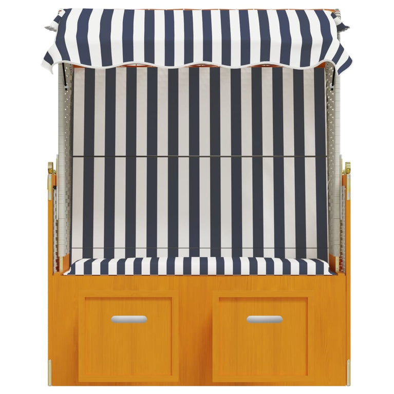 Strandstoel met luifel poly rattan en massief hout wit en blauw MeubelReus