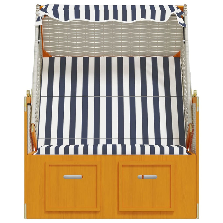 Strandstoel met luifel poly rattan en massief hout wit en blauw MeubelReus