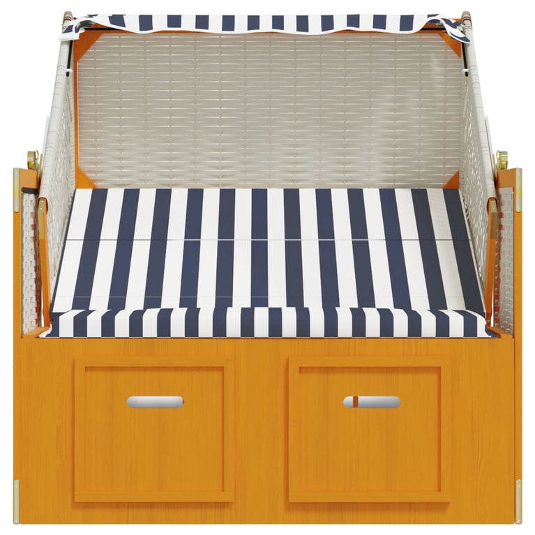Strandstoel met luifel poly rattan en massief hout wit en blauw MeubelReus