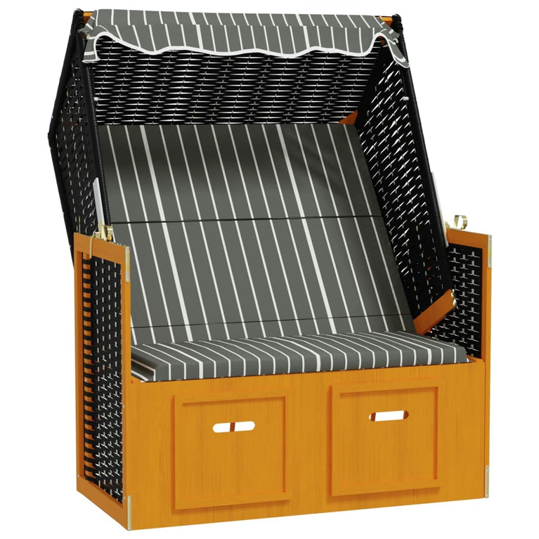 Strandstoel met luifel poly rattan en hout zwart en grijs MeubelReus