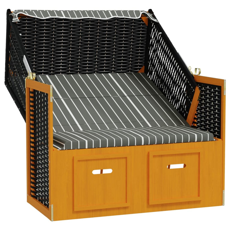 Strandstoel met luifel poly rattan en hout zwart en grijs MeubelReus