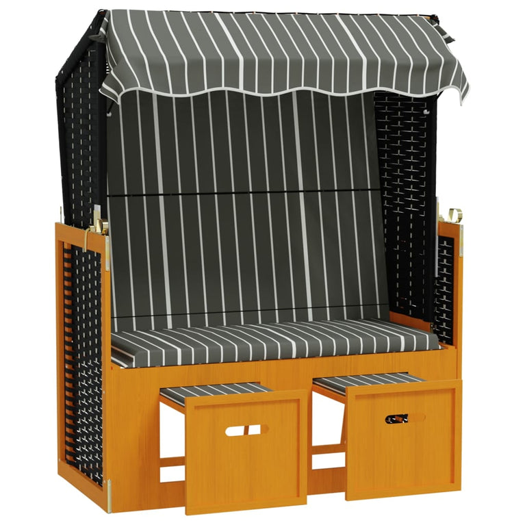 Strandstoel met luifel poly rattan en hout zwart en grijs MeubelReus