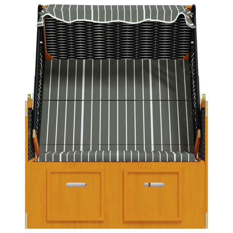 Strandstoel met luifel poly rattan en hout zwart en grijs MeubelReus