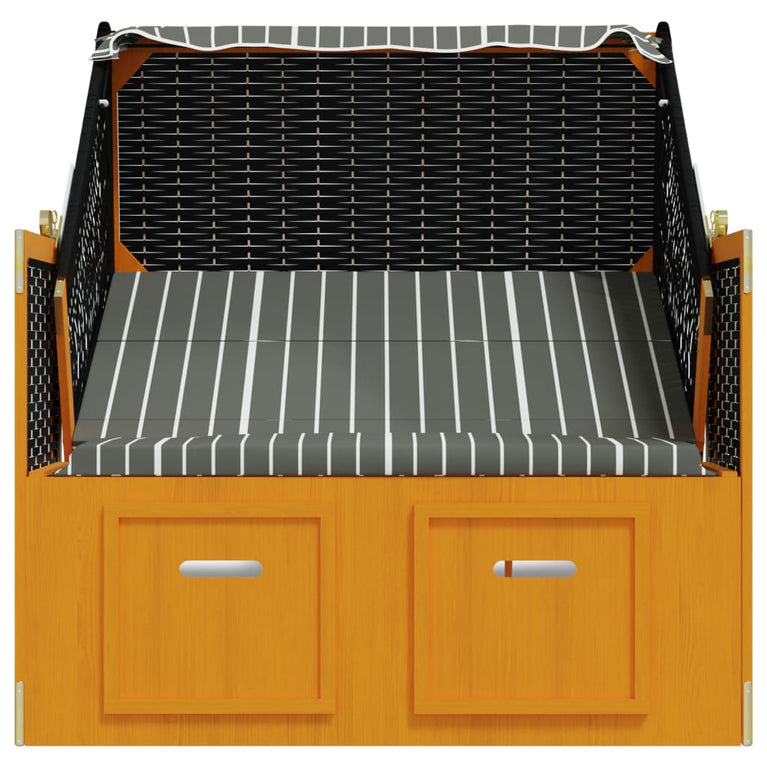 Strandstoel met luifel poly rattan en hout zwart en grijs MeubelReus