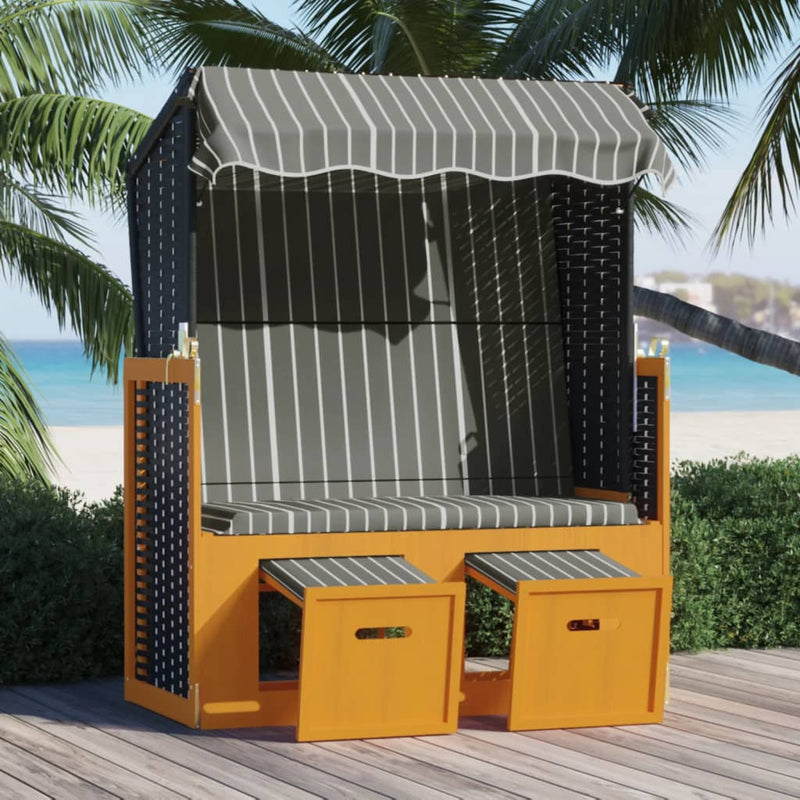 Strandstoel met luifel poly rattan en hout zwart en grijs MeubelReus