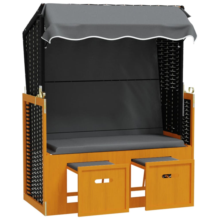 Strandstoel met luifel poly rattan en hout zwart en antraciet MeubelReus