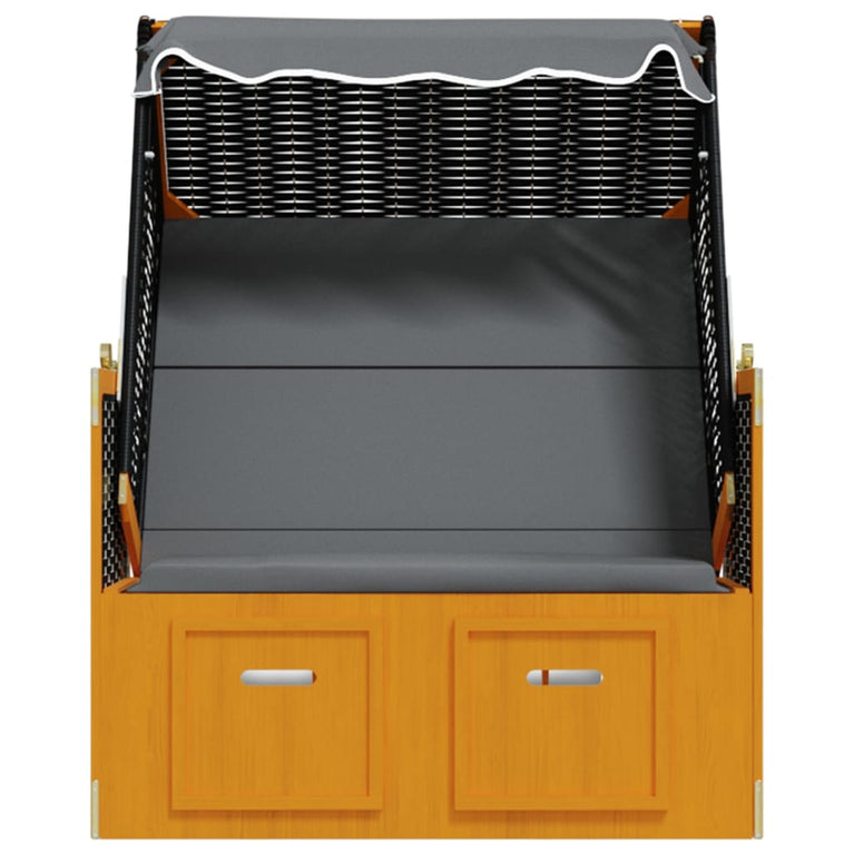 Strandstoel met luifel poly rattan en hout zwart en antraciet MeubelReus