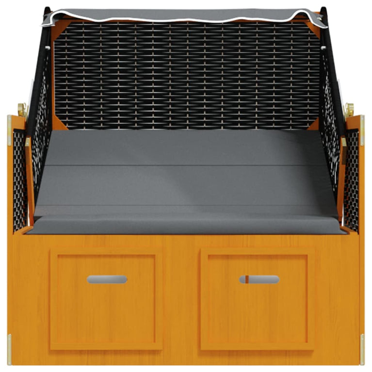 Strandstoel met luifel poly rattan en hout zwart en antraciet MeubelReus