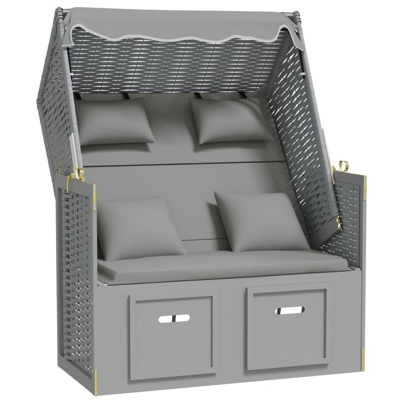 Strandstoel met kussens poly rattan en massief hout grijs MeubelReus