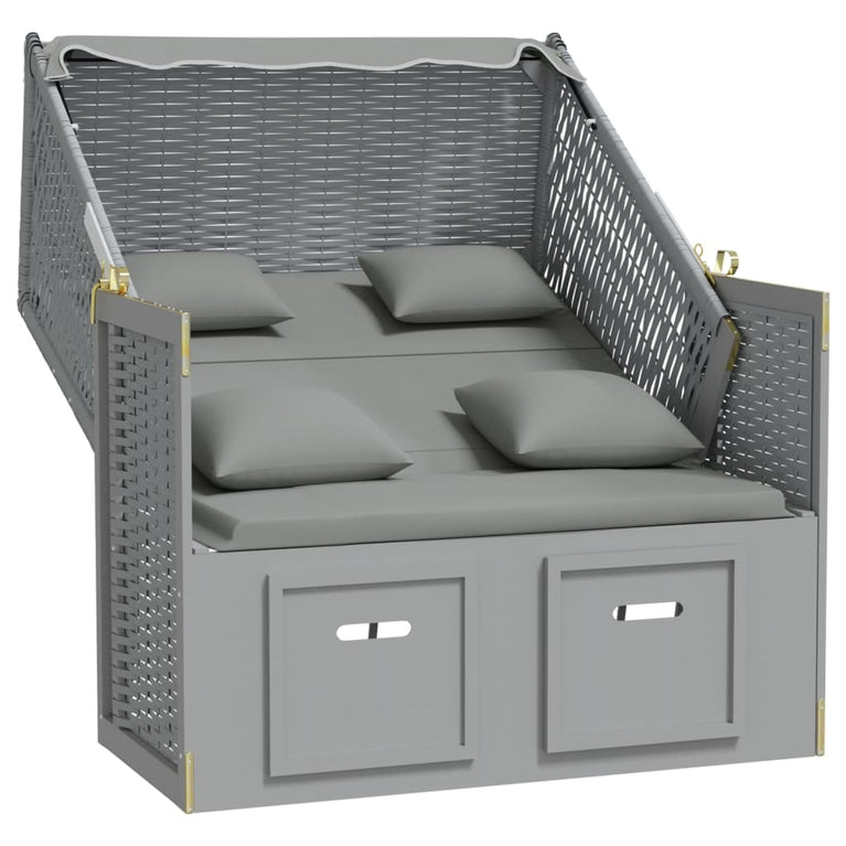 Strandstoel met kussens poly rattan en massief hout grijs MeubelReus