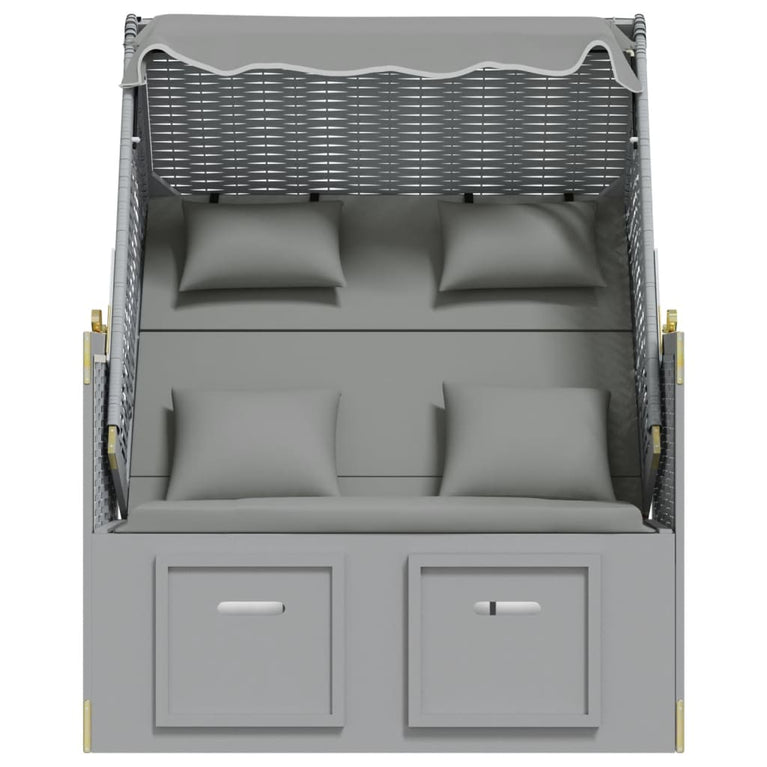 Strandstoel met kussens poly rattan en massief hout grijs MeubelReus
