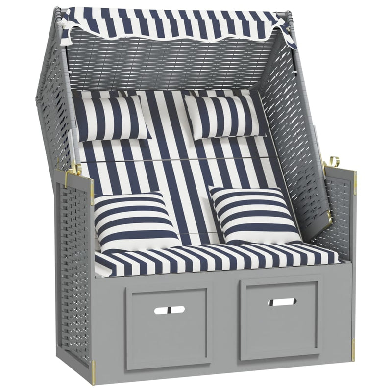 Strandstoel met kussens poly rattan en hout blauw en wit MeubelReus