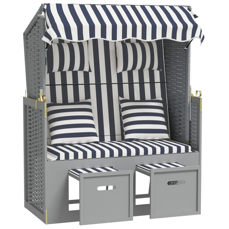Strandstoel met kussens poly rattan en hout blauw en wit MeubelReus
