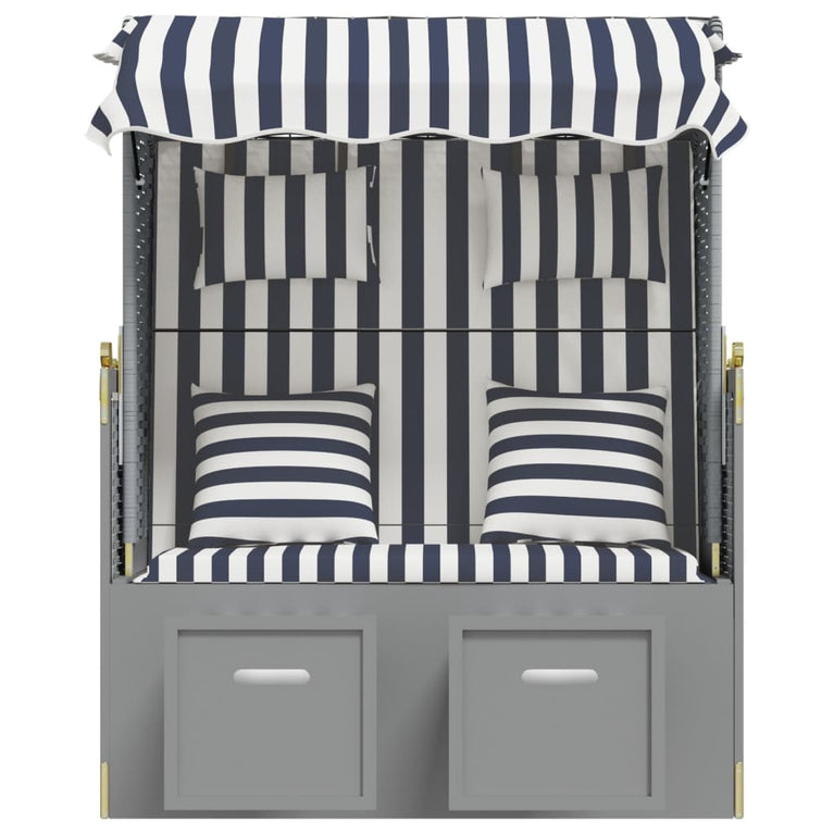 Strandstoel met kussens poly rattan en hout blauw en wit MeubelReus