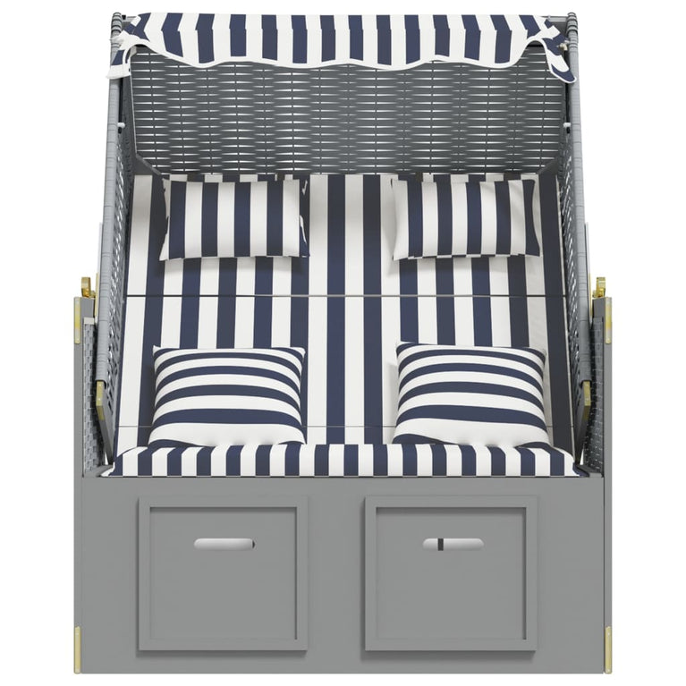 Strandstoel met kussens poly rattan en hout blauw en wit MeubelReus