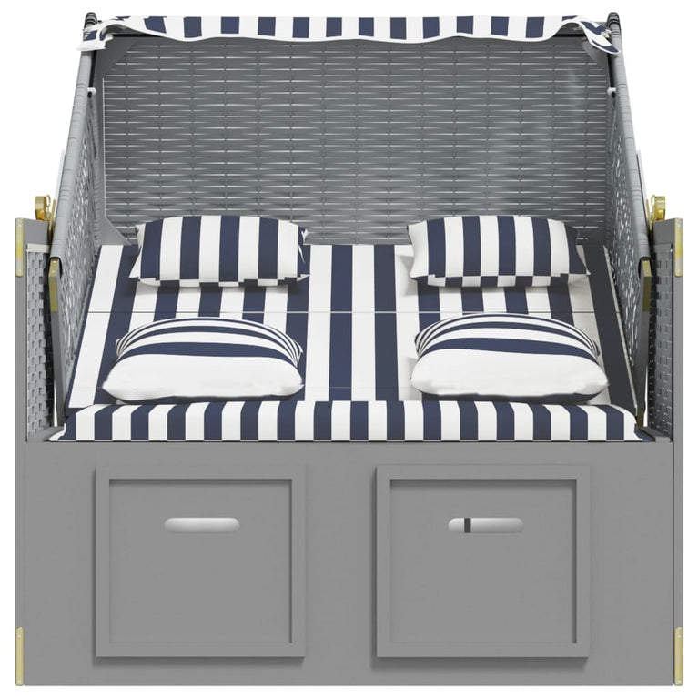 Strandstoel met kussens poly rattan en hout blauw en wit MeubelReus