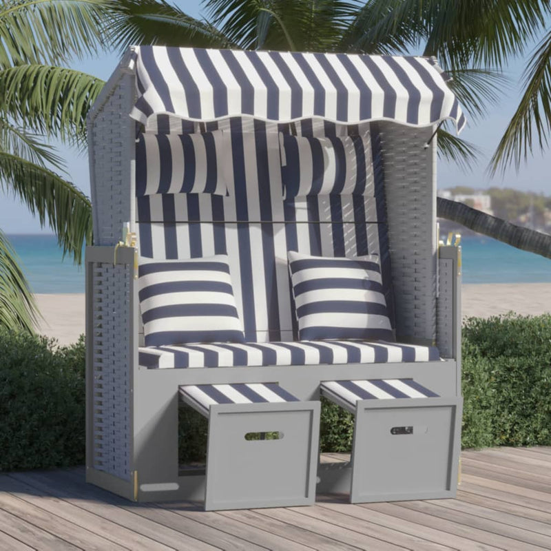 Strandstoel met kussens poly rattan en hout blauw en wit MeubelReus