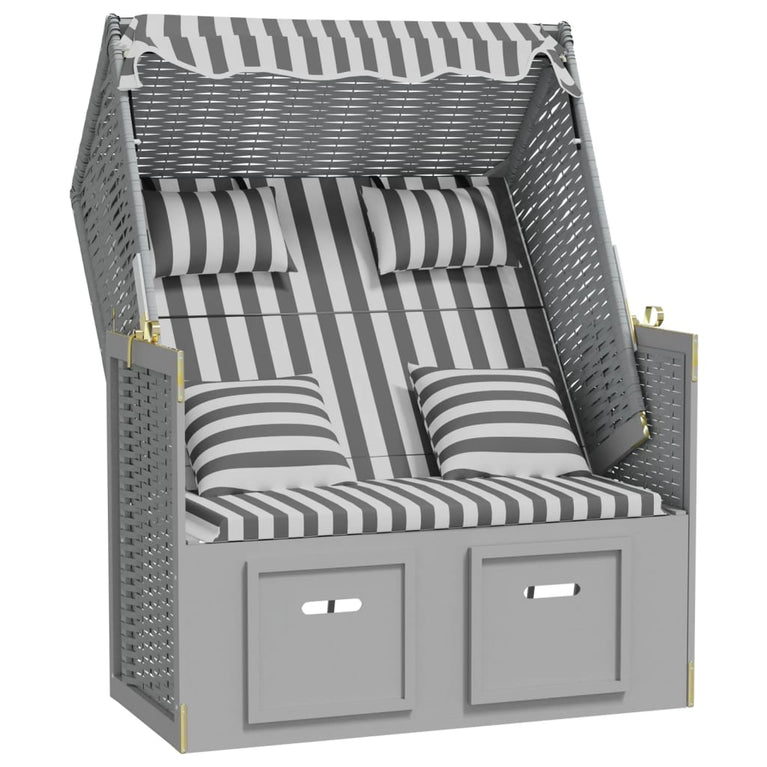 Strandstoel met kussens poly rattan en massief hout grijs wit MeubelReus