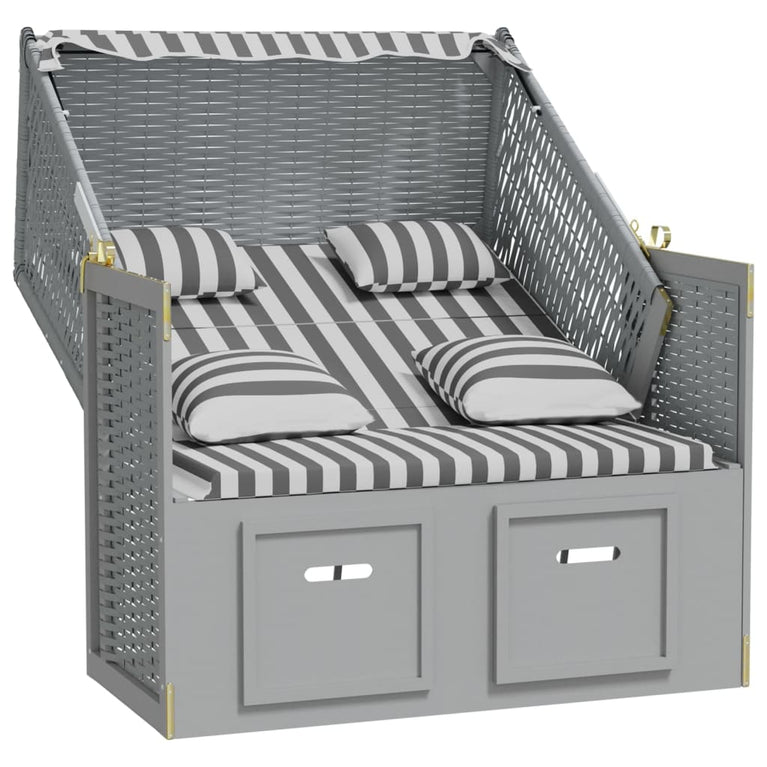 Strandstoel met kussens poly rattan en massief hout grijs wit MeubelReus