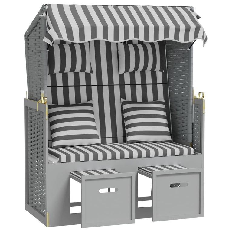Strandstoel met kussens poly rattan en massief hout grijs wit MeubelReus