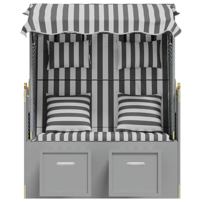 Strandstoel met kussens poly rattan en massief hout grijs wit MeubelReus