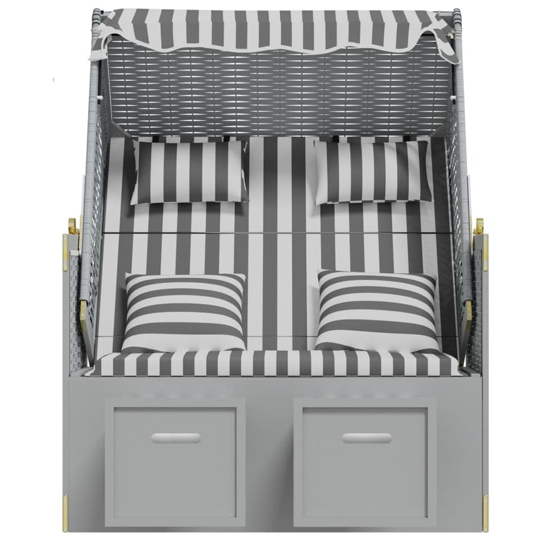 Strandstoel met kussens poly rattan en massief hout grijs wit MeubelReus