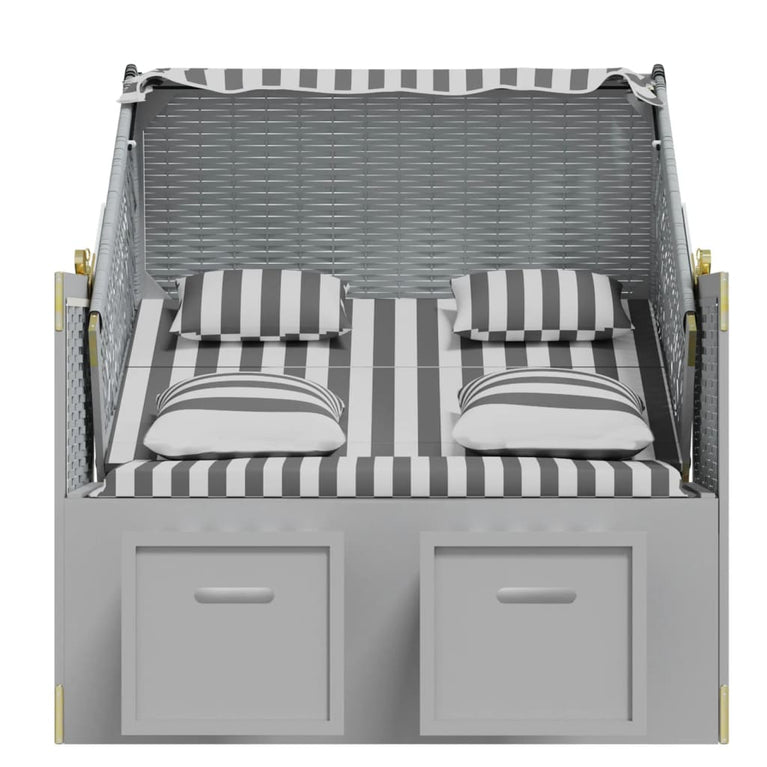 Strandstoel met kussens poly rattan en massief hout grijs wit MeubelReus