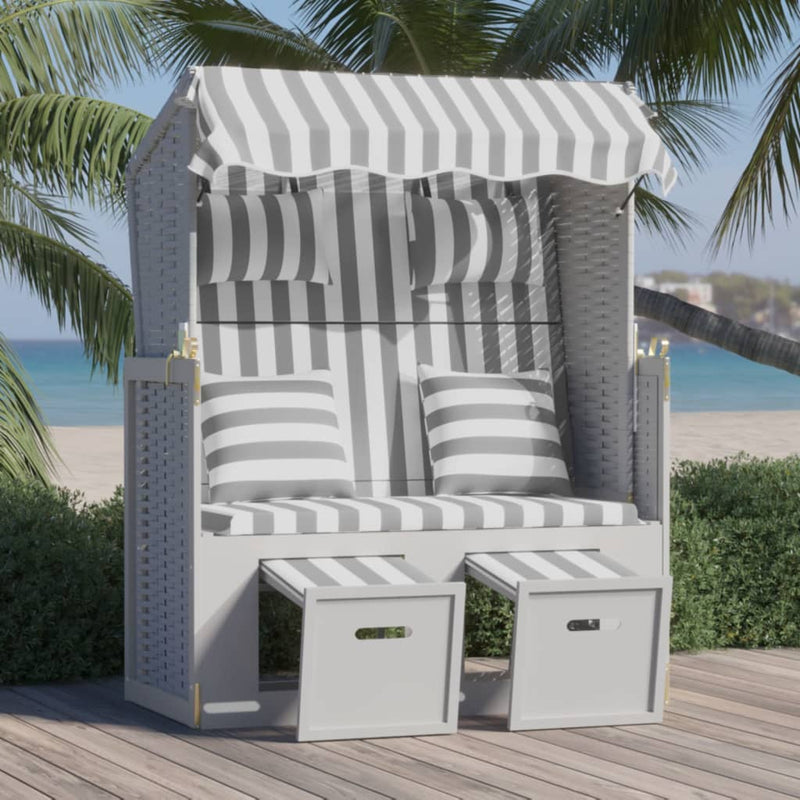 Strandstoel met kussens poly rattan en massief hout grijs wit MeubelReus