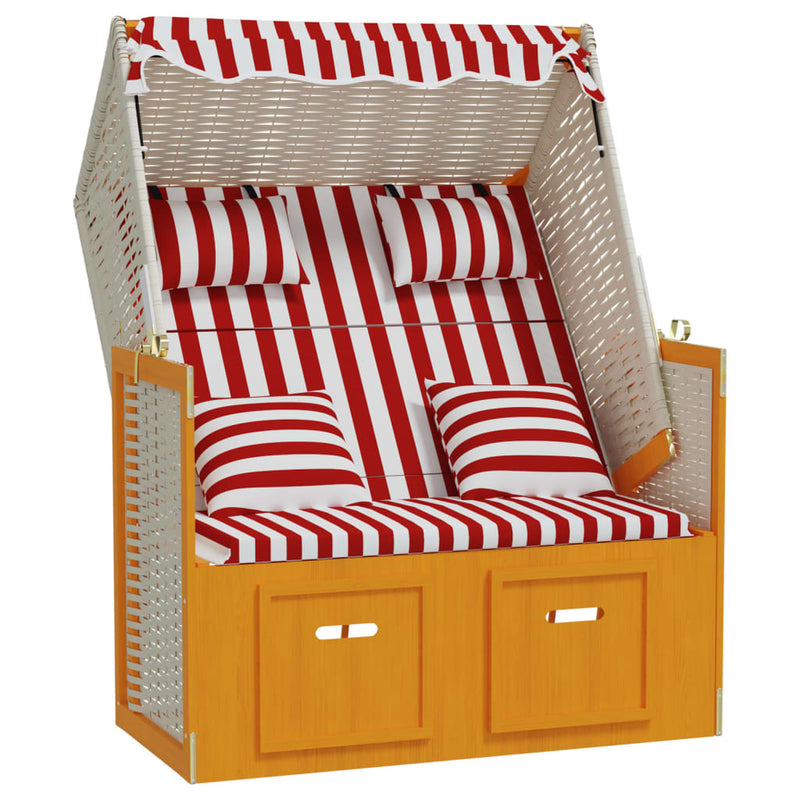 Strandstoel met kussens poly rattan en hout rood en wit MeubelReus