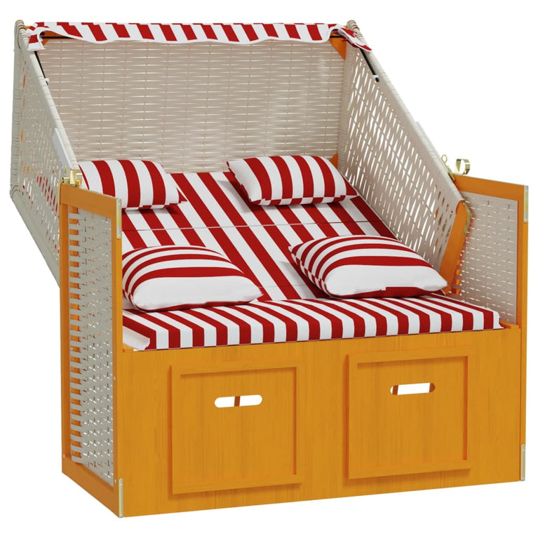 Strandstoel met kussens poly rattan en hout rood en wit MeubelReus