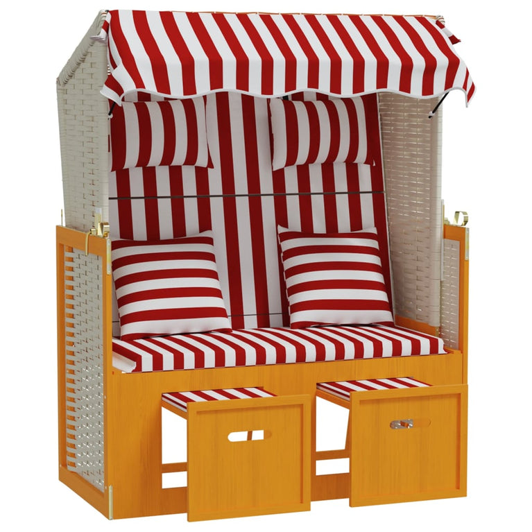 Strandstoel met kussens poly rattan en hout rood en wit MeubelReus