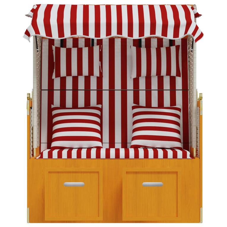 Strandstoel met kussens poly rattan en hout rood en wit MeubelReus