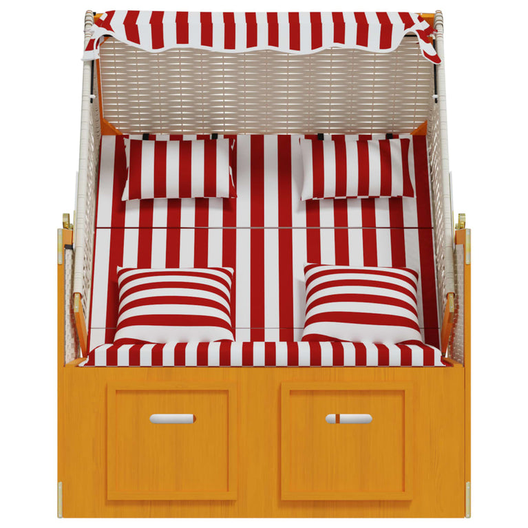 Strandstoel met kussens poly rattan en hout rood en wit MeubelReus