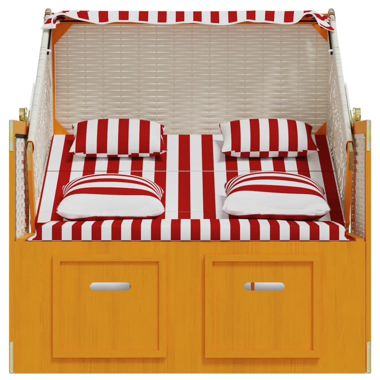 Strandstoel met kussens poly rattan en hout rood en wit MeubelReus