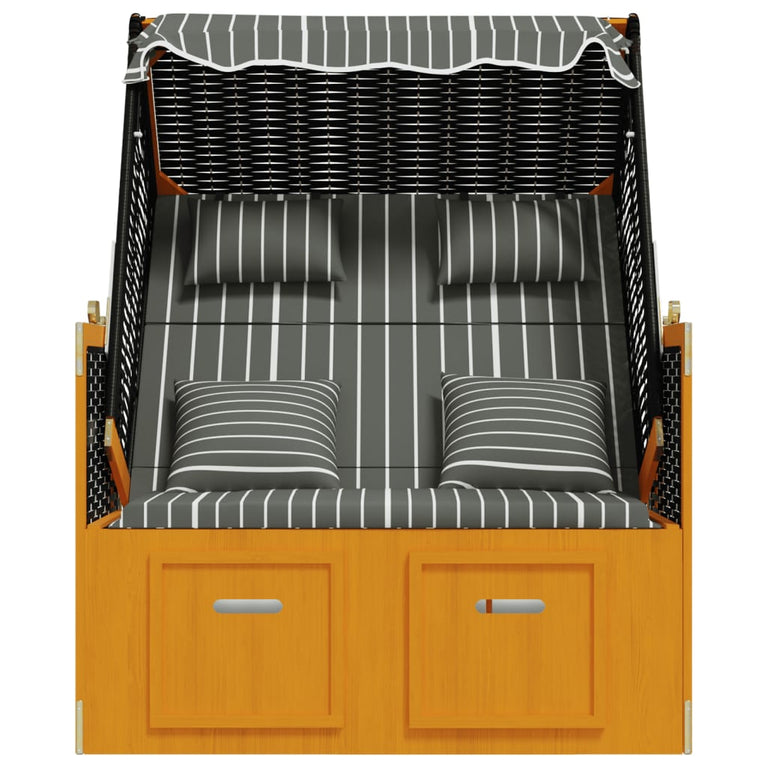 Strandstoel met kussens poly rattan en hout zwart en grijs MeubelReus