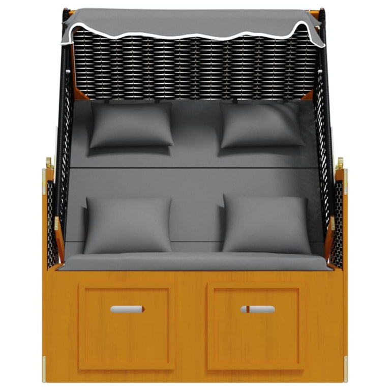Strandstoel met kussen poly rattan en hout zwart en antraciet MeubelReus