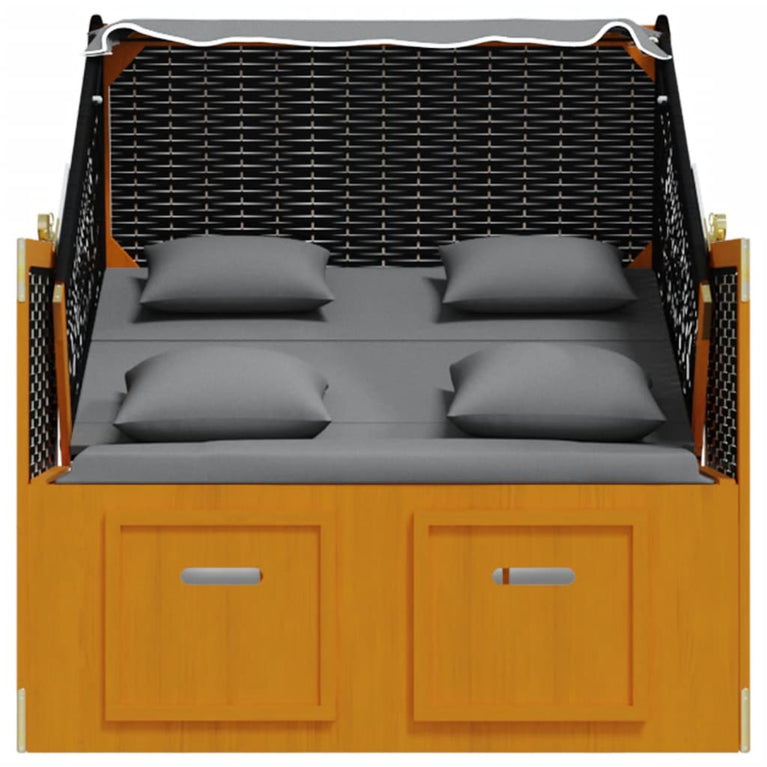 Strandstoel met kussen poly rattan en hout zwart en antraciet MeubelReus