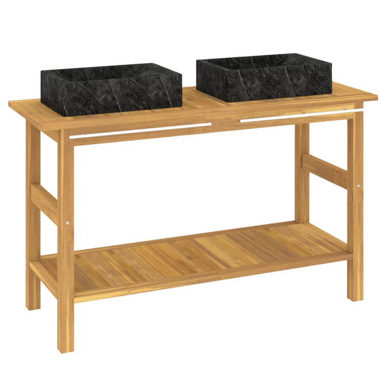 Wastafelkast met wasbakken massief teakhout marmer zwart MeubelReus