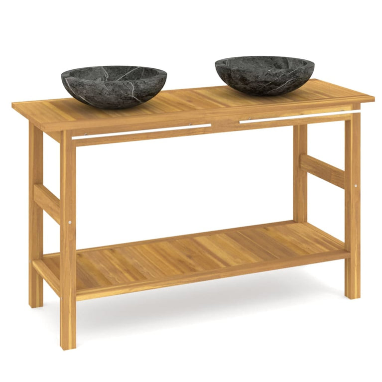 Wastafelkast met wasbakken massief teakhout marmer zwart MeubelReus