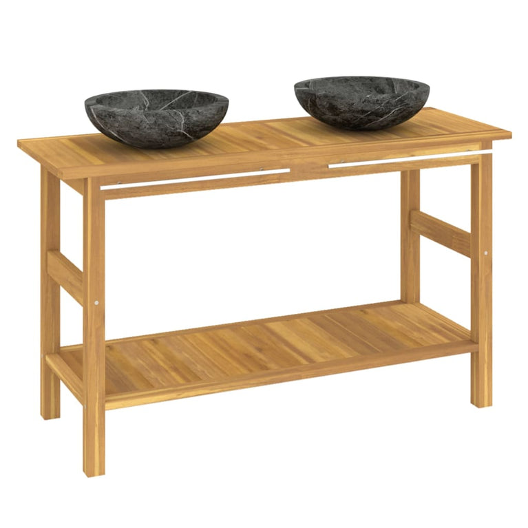 Wastafelkast met wasbakken massief teakhout marmer zwart MeubelReus