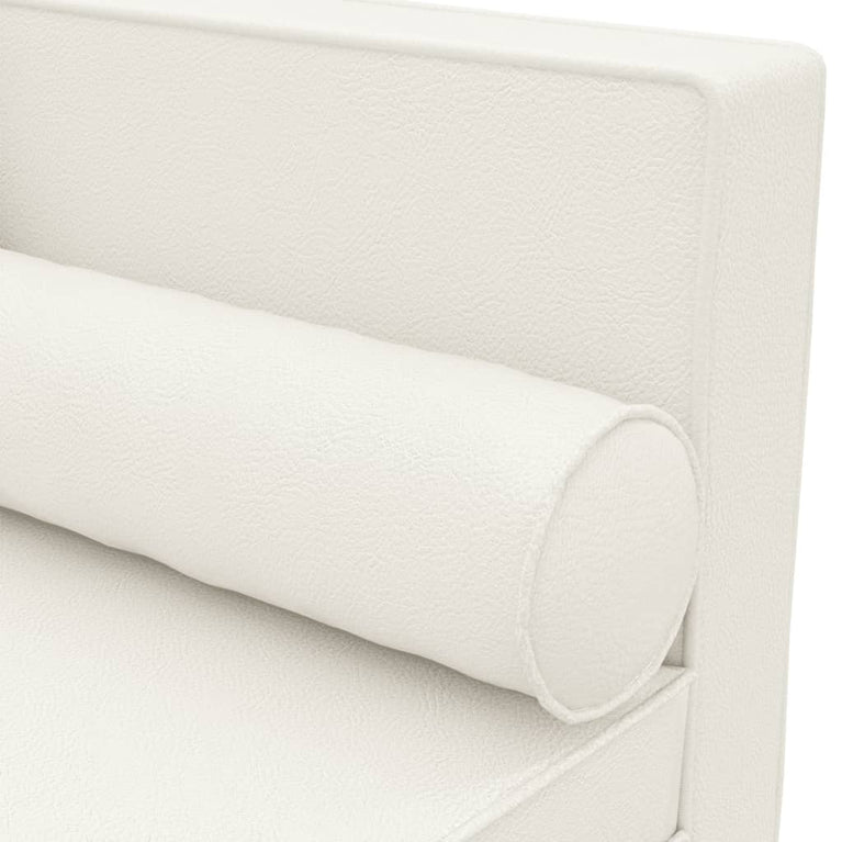 Chaise longue met kussens en bolster kunstleer crèmekleurig